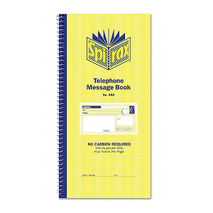 spirax telephone message book 550 ncr pads4040 cos telephone message book