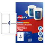 Avery Removable Labels 4 Per Sheet