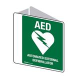 AED Angled Double Sided Sign 225Wx225MM