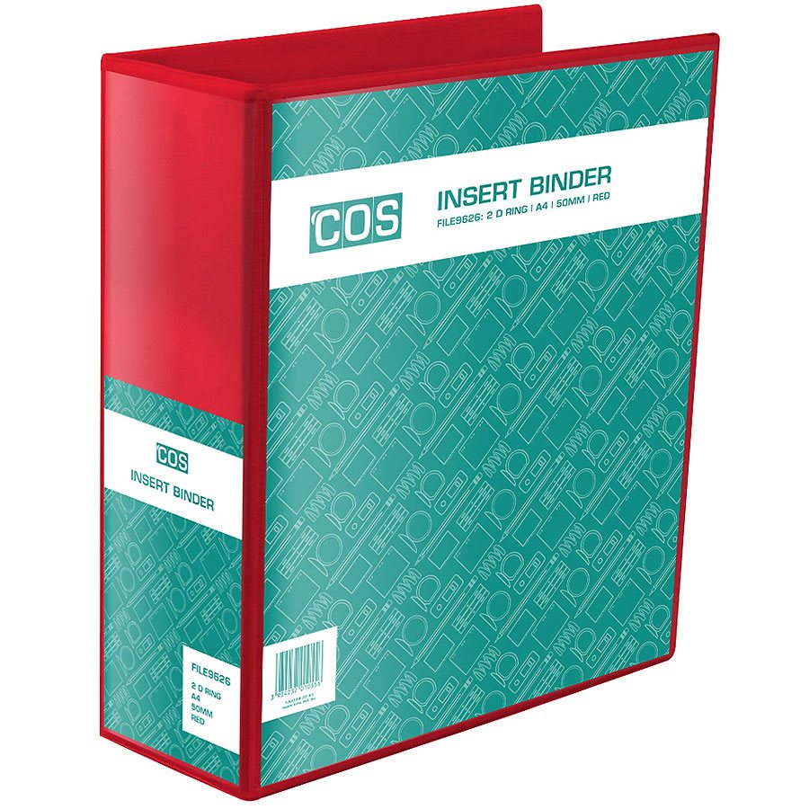 COS BINDER INSERT 2 *D* RINGS 50MM A4 COS RED