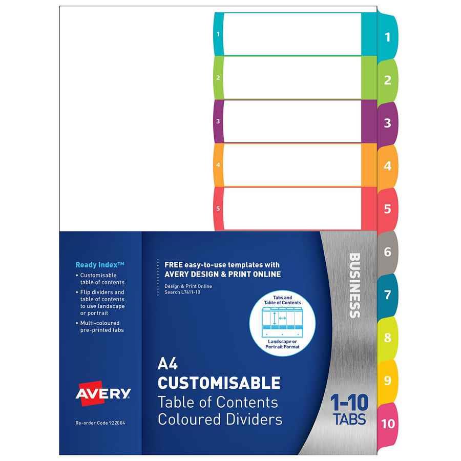 avery customisable dividers a4 1 10 indx3015 cos complete