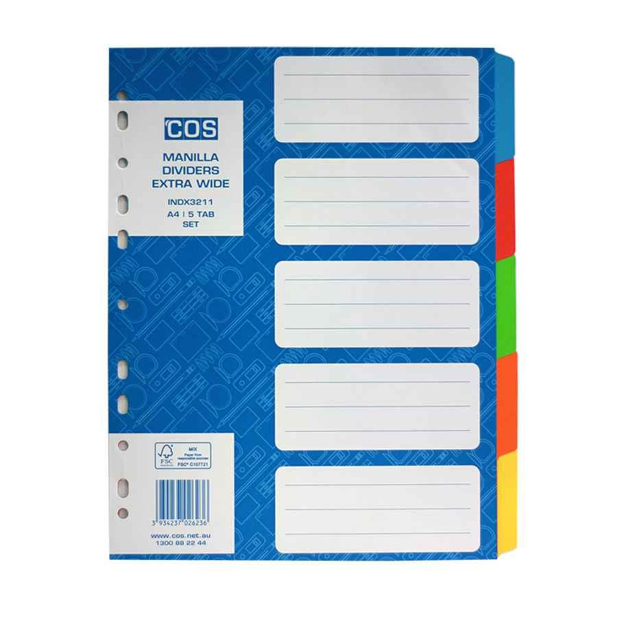 Manilla Dividers A4 5 Tab Extra Wide