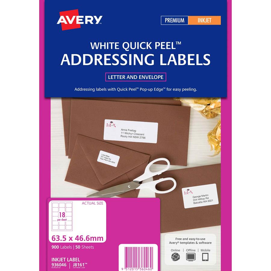 COS LABELS INK JET AVERY J8161 18 PER SHEET BX50*