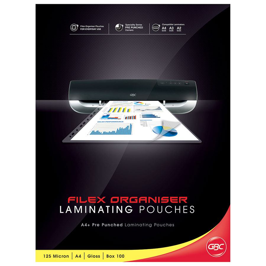 COS LAMINATING POUCHES A4 125MIC PUNCHED GLOSS PKT100*