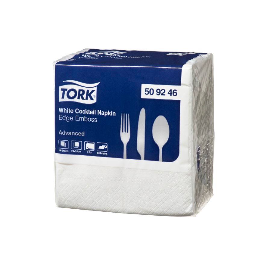 Serviettes Cocktail Tork 200 Pièces - Papier Recyclé Naturel - 23.8x23.8cm - Imprimé écologique