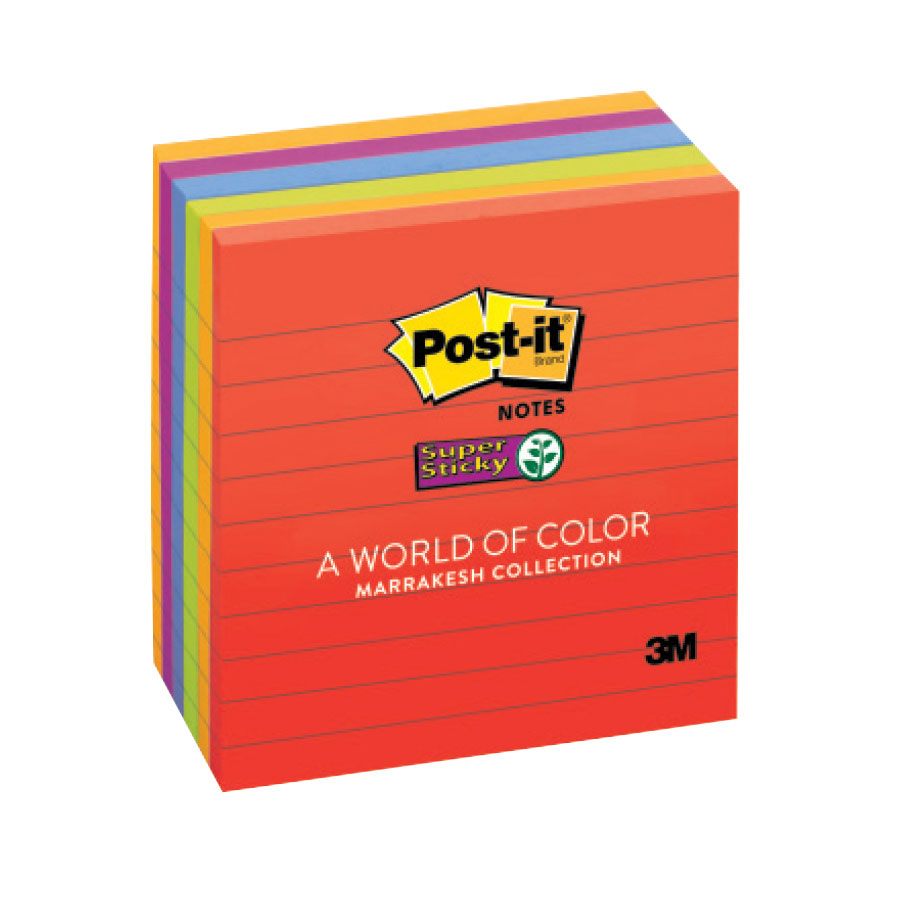 COS POSTIT NOTES 98X98 S/STICKY LINED E/GLOW PKT6*