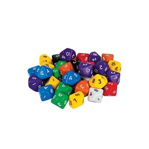 Dice Coloured 10 Face 1-10  Pkt 50