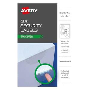 Avery Tamperproof Perf Label 50mm 4UP